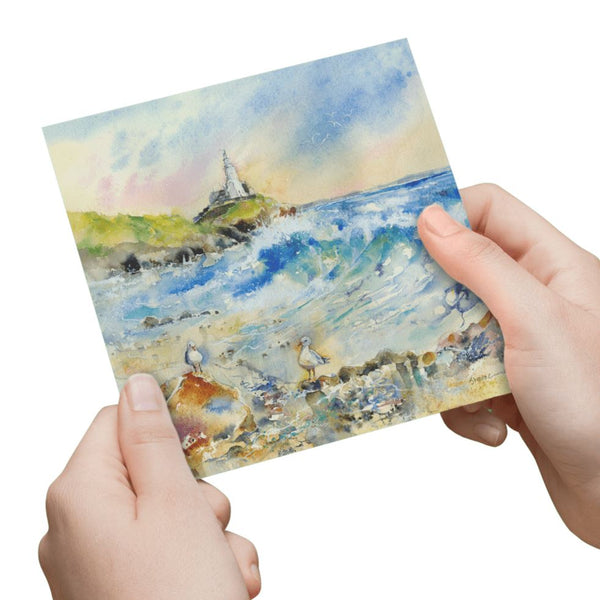 Mumbles Lighthouse Greeting Card designed by artist Sheila Gill