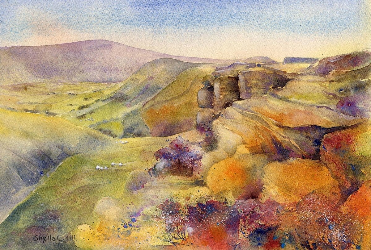 Nether Tor, Edale, Derbyshire - Watercolour Landscape Art Print designed by artist Sheila Gill
