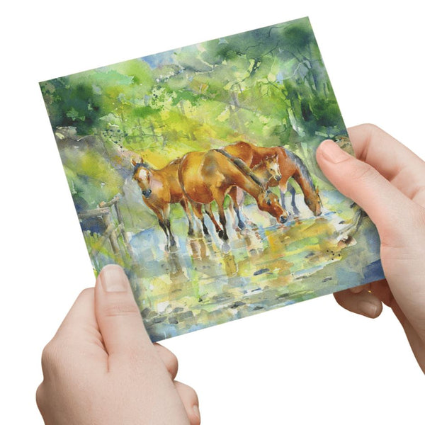 New Forest Ponies Greeting Card designed by artist Sheila Gill