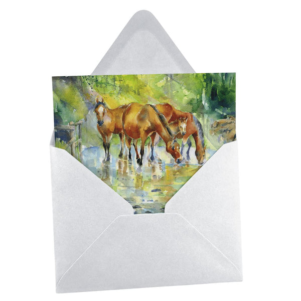 New Forest Ponies Greeting Card designed by artist Sheila Gill