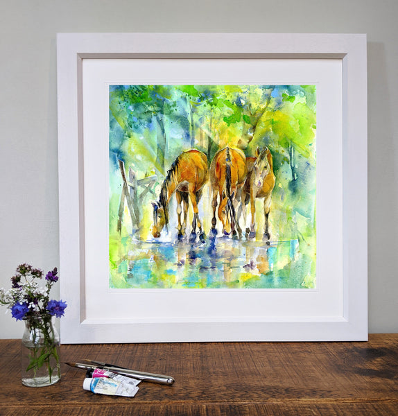 New Forest Ponies Art Print designed by artist Sheila Gill