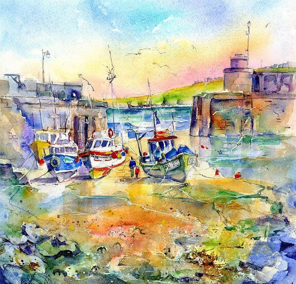 Newquay Harbour, Cornwall Greeting Card designed by artist Sheila Gill
