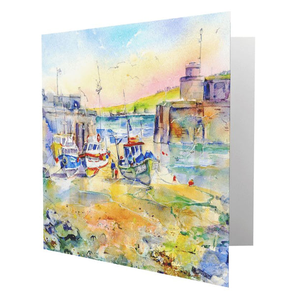 Newquay Harbour, Cornwall Greeting Card designed by artist Sheila Gill
