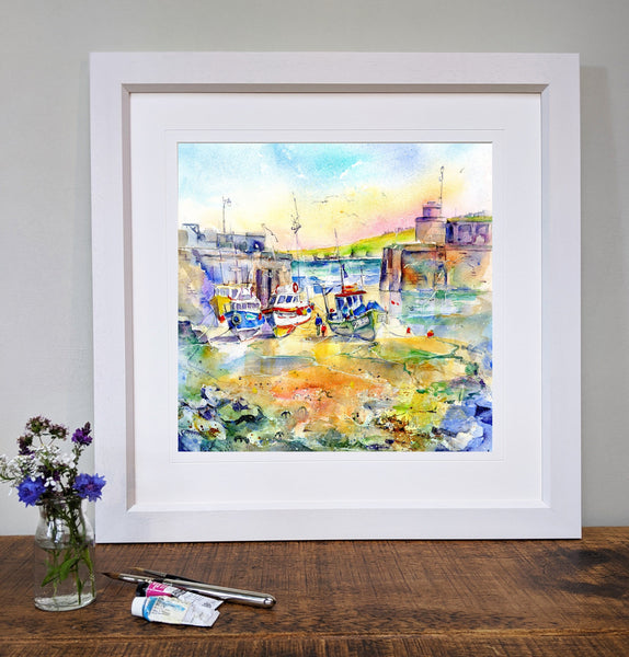 Newquay Harbour, Cornwall Art Print designed by artist Sheila Gill