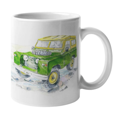 Green Off-Road 4x4 Vehicle Ceramic Mug designed by artist Sheila Gill
