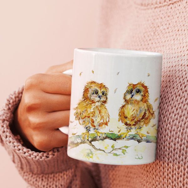 Two brown Owls China Mug designed by artist Sheila Gill
