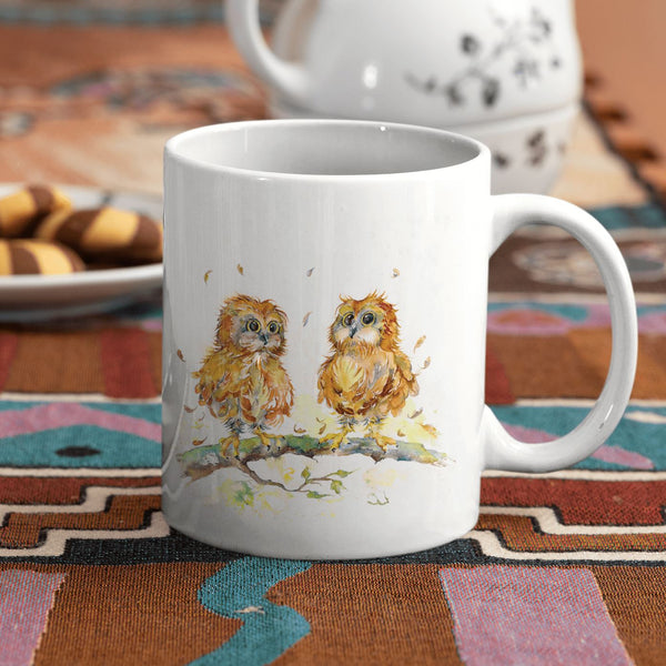 Owls China Mug designed by artist Sheila Gill