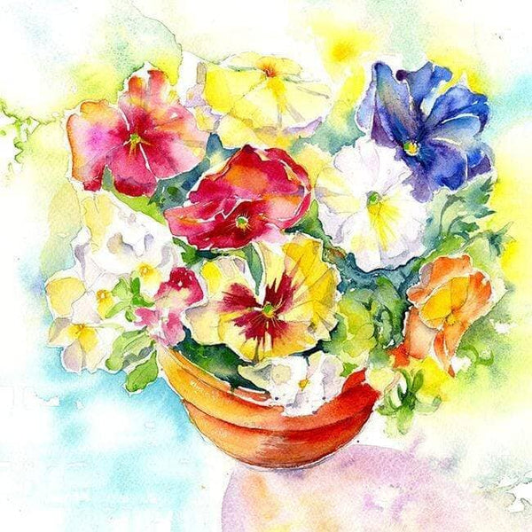 Pansies Flower Greeting Card designed by artist Sheila Gill
