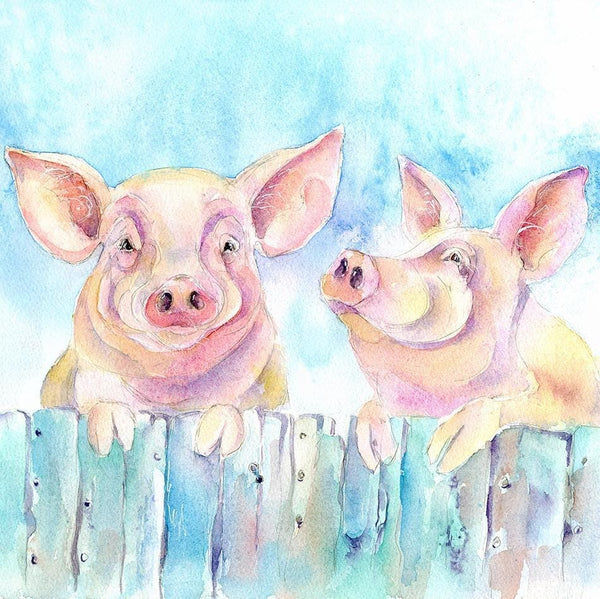Pigs Greeting Card designed by artist Sheila Gill
