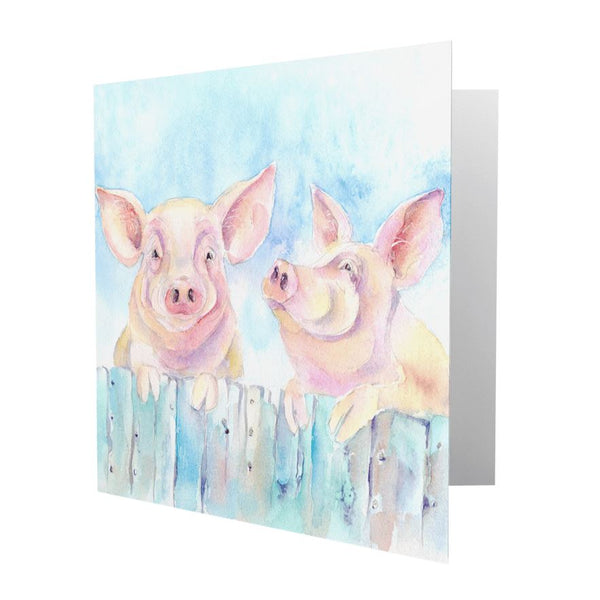 Pigs Greeting Card designed by artist Sheila Gill