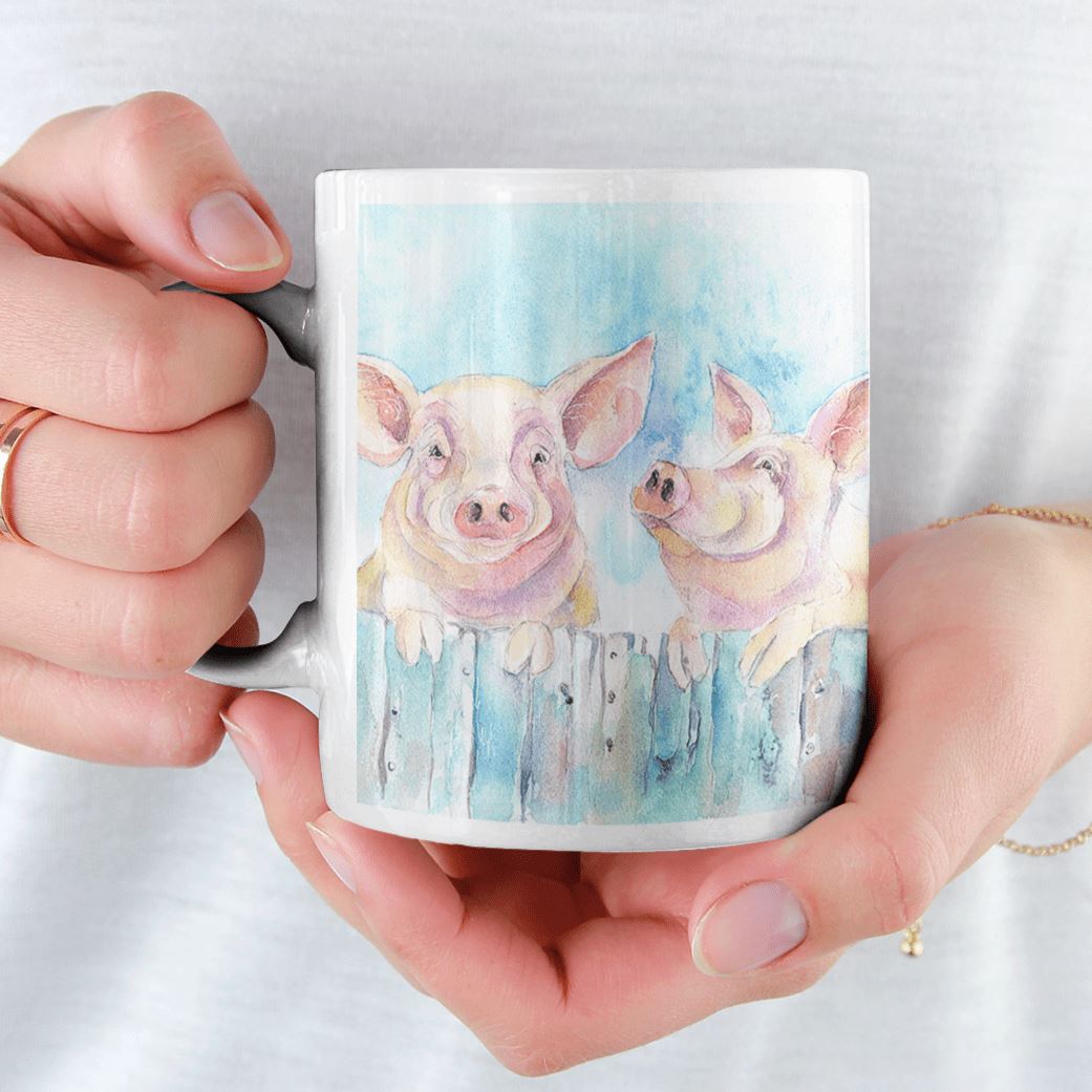 Pigs Ceramic Mug designed by artist Sheila Gill