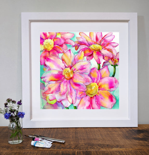 Pink Daisy - Flower Framed Art Picture designed by artist Sheila Gill