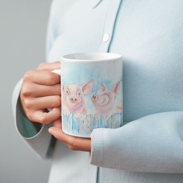 Pink Piggies China Mug designed by artist Sheila Gill