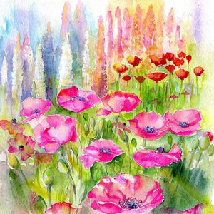 Pink Poppies Greeting Card designed by artist Sheila Gill