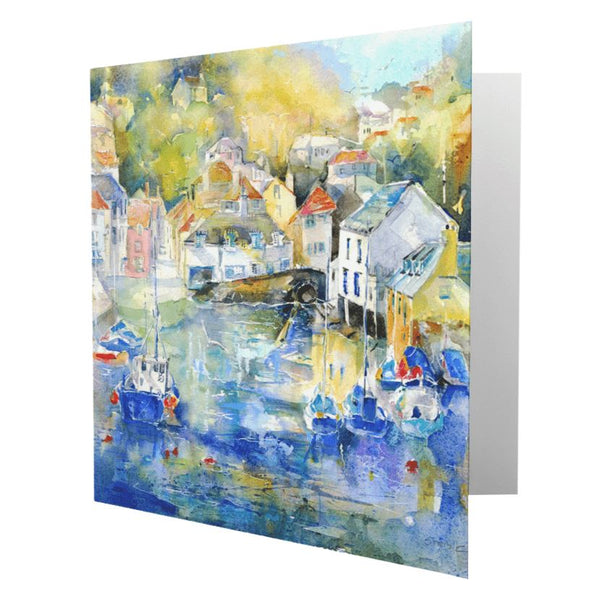 Polperro Harbour Greeting Card designed by artist Sheila Gill