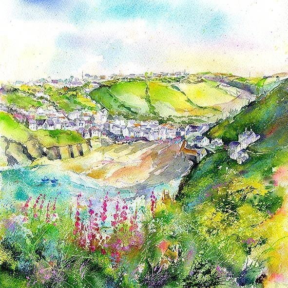 Port Isaac Cornwall Greeting Card designed by artist Sheila Gill
