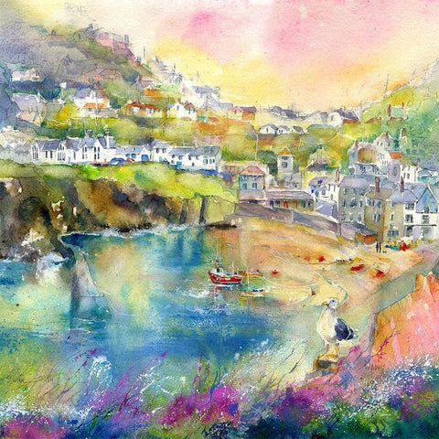 Port Isaac Harbour Greeting Card designed by artist Sheila Gill
