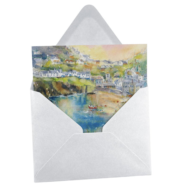 Port Isaac Harbour Greeting Card designed by artist Sheila Gill