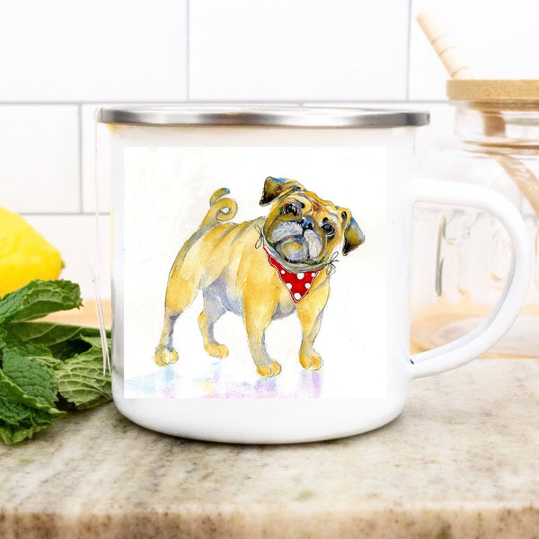 Pug Dog Enamel Mug designed by artist Sheila Gill