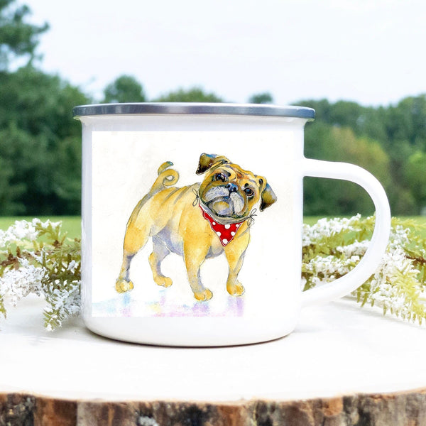 Pug Dog Enamel Mug designed by artist Sheila Gill
