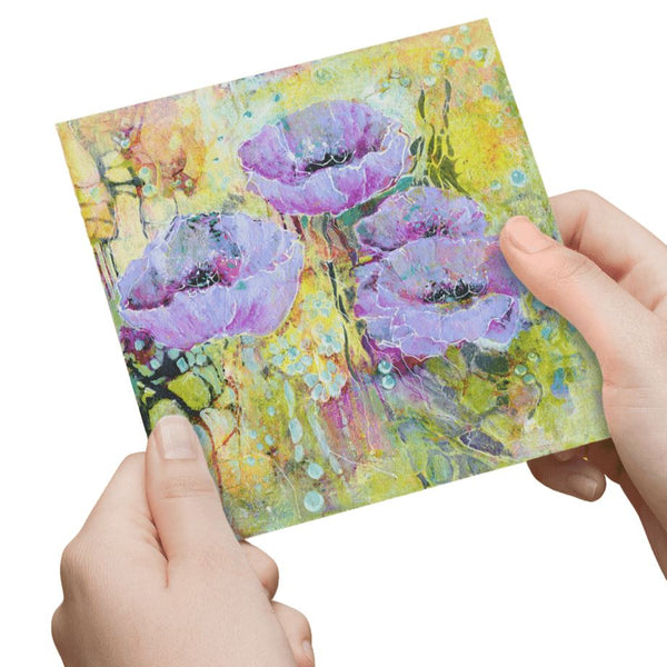 Purple Poppy Flowers Greeting Card designed by artist Sheila Gill