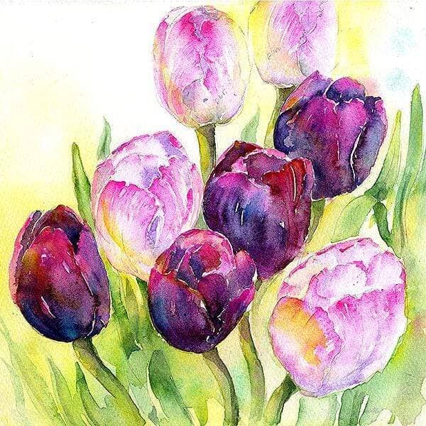 Purple Tulips Greeting Card designed by artist Sheila Gill