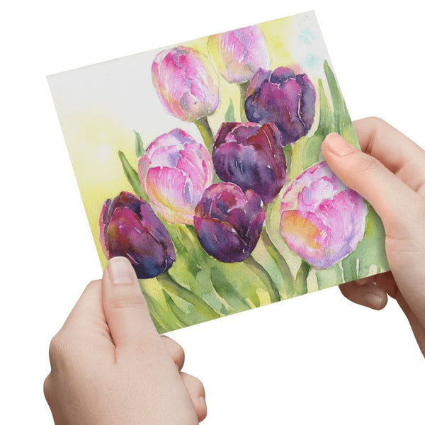 Purple Tulips Greeting Card designed by artist Sheila Gill