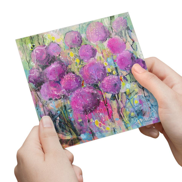 Purple Alliums Greeting Card designed by artist Sheila Gill