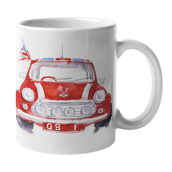 Red Mini Car Ceramic Mug Classic car designed by artist Sheila Gill
