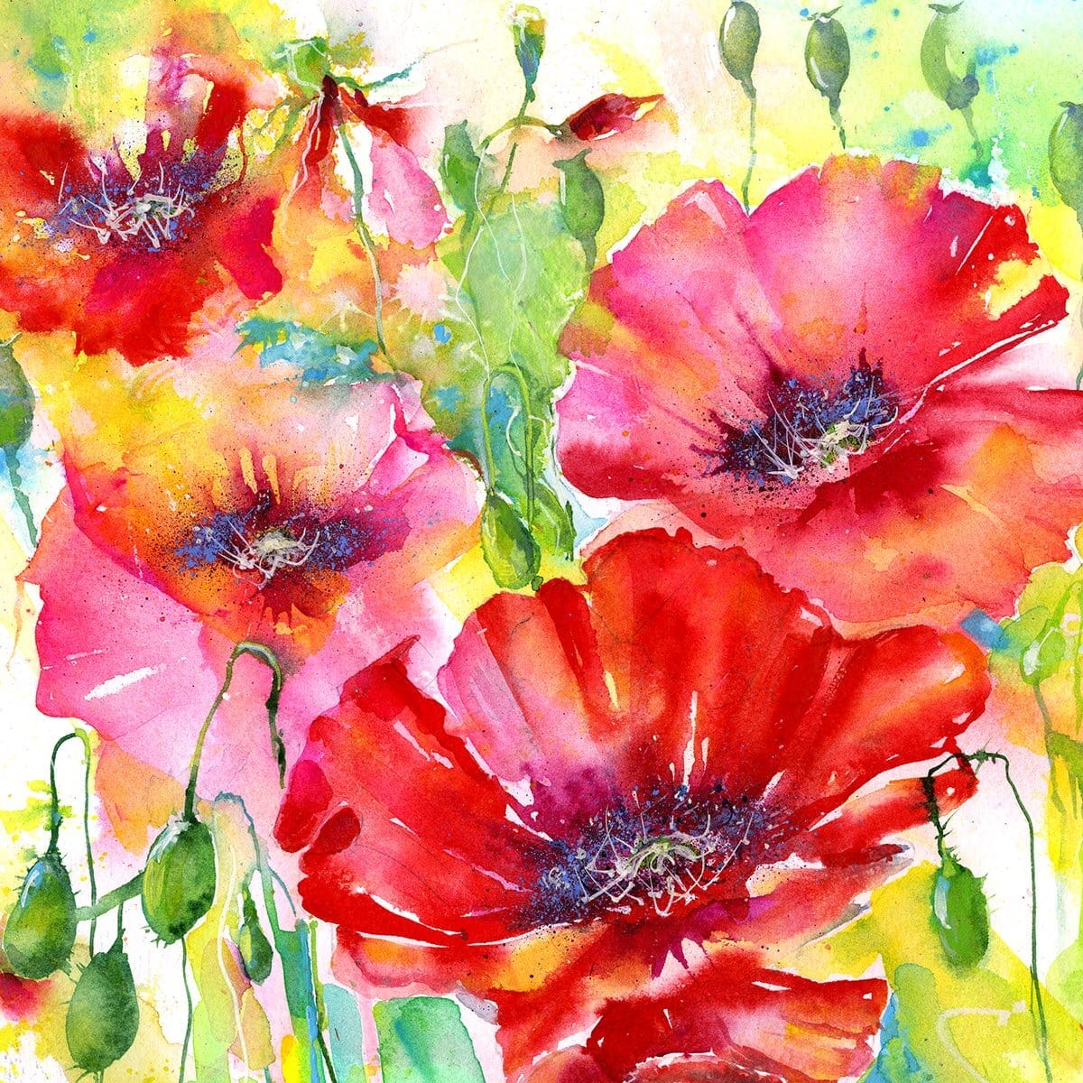 Red Poppies Greeting Card designed by artist Sheila Gill