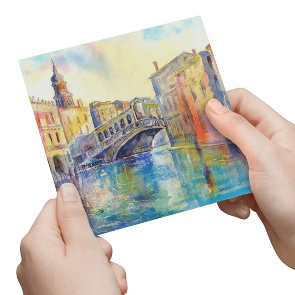 Rialto Bridge Venice Greeting Card designed by artist Sheila Gill