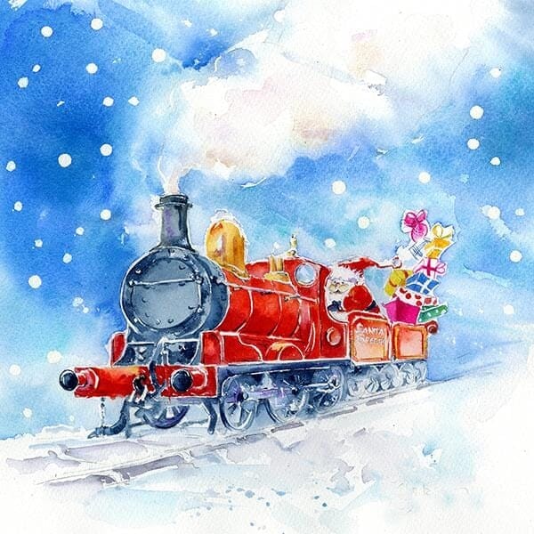 Santa's Steam Train Christmas Card Pack Sheila Gill Fine Art 