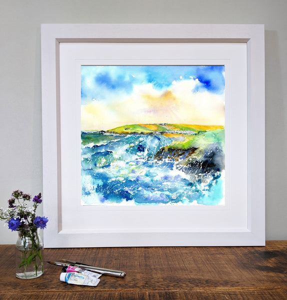 Trevone Bay, Cornwall - Seascape Art Print designed by artist Sheila Gill