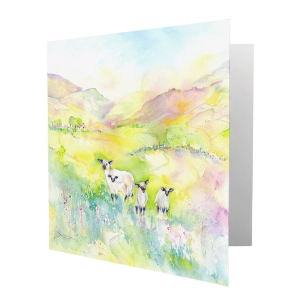 Springtime Lambs Greeting Card designed by artist Sheila Gill