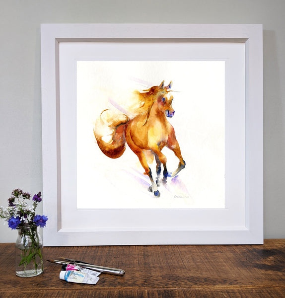 Little Chestnut Pony Showing Off Art Print designed by artist Sheila Gill