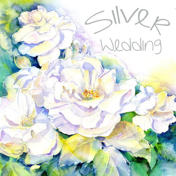 Silver Wedding Anniversary Card designed by artist Sheila Gill