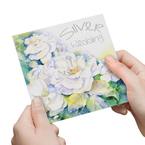 Silver Wedding Anniversary Card designed by artist Sheila Gill