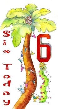 Six Today Children's Birthday Card designed by artist Sheila Gill