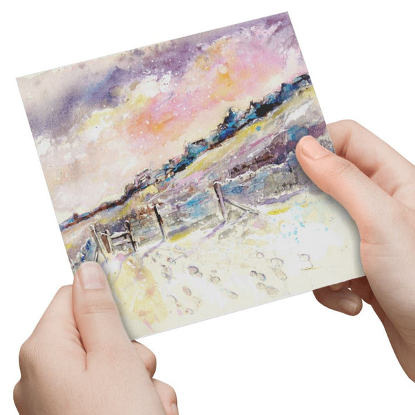 Snowy Curbar Edge Derbyshire Greeting Card designed by artist Sheila Gill