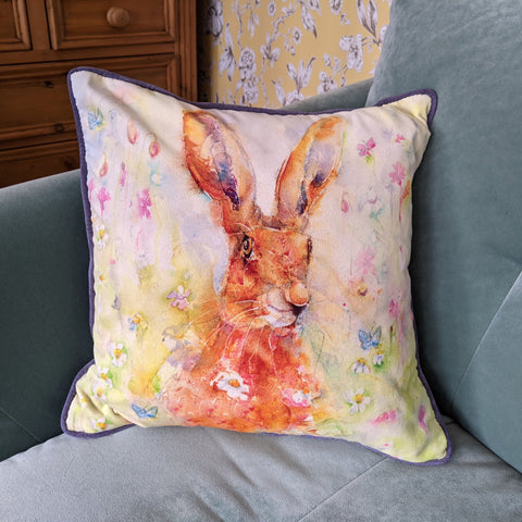 Complete with Synthetic Pad Spring Hare Cushion Sheila Gill Fine Art