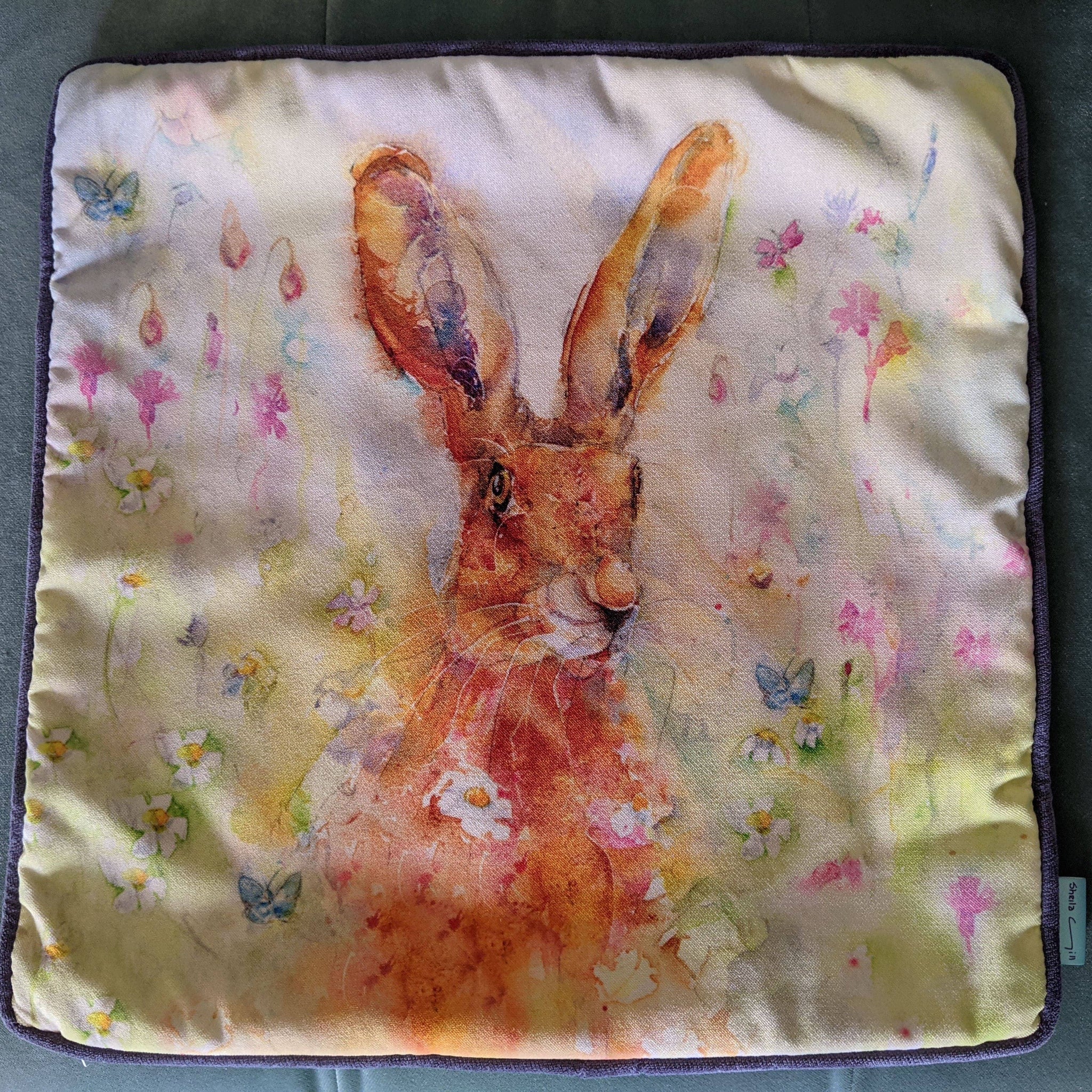 Cushion Cover Only 16 x 16 inches Spring Hare Cushion Sheila Gill Fine Art