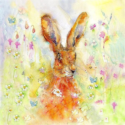 Spring Hare Art Print designed by artist Sheila Gill
