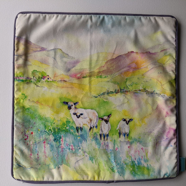 Cushion Cover Only 16 x 16 inches Spring Meadow Sheep Cushion Sheila Gill Fine Art