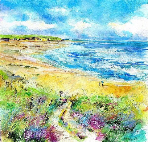 St George's Bay Cornwall Greeting Card designed by artist Sheila Gill
