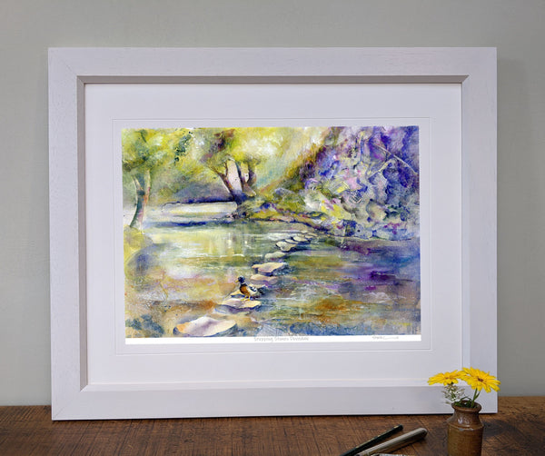Stepping Stones Dovedale Framed Art Print Home Decoration painted by artist Sheila Gill