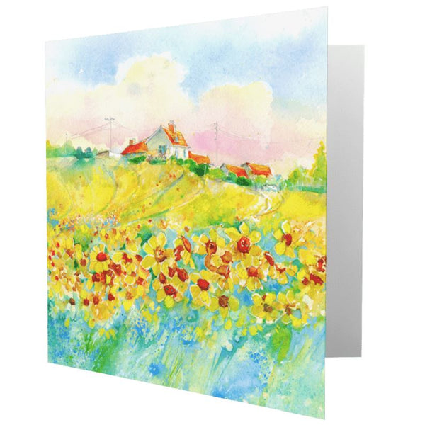 Sunflower Field Greeting Card designed by artist Sheila Gill