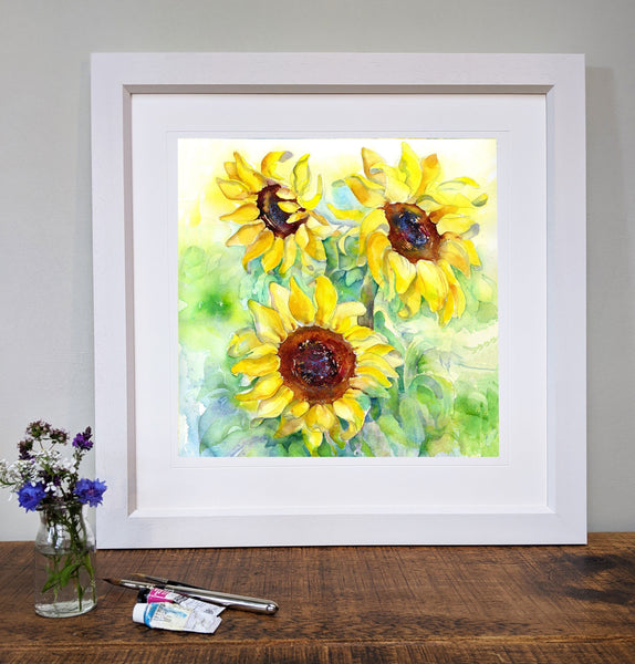 Sunflowers Framed Art Print Contemporary wall decoration designed by artist Sheila Gill