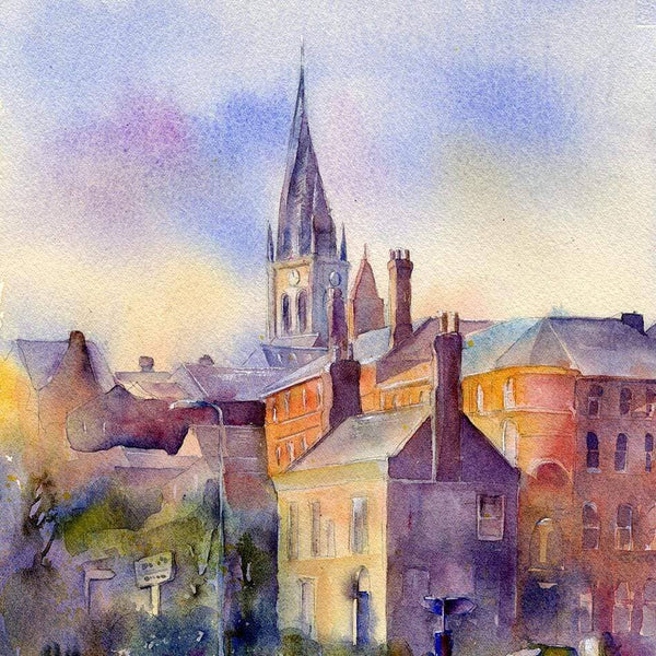 The Crooked Spire Chesterfield Greeting Card designed by artist Sheila Gill

