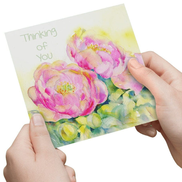 Thinking of You Pink Peonies Greeting Card, designed by artist Sheila Gill