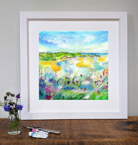 Three Cliffs Bay, Gower Peninsula Wales  Framed Art Print designed by artist Sheila Gill